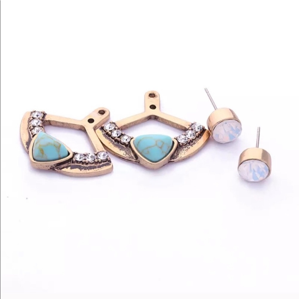 LAST 1! 2pair-in-1 Dbl-Sided Crystal Earrings Gold - Picture 2 of 4